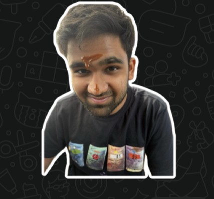 Sticker of Pranav with sauce dripping down his forehead