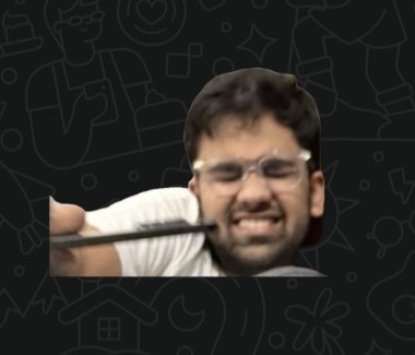 Sticker of Pranav grimacing while biting a pen